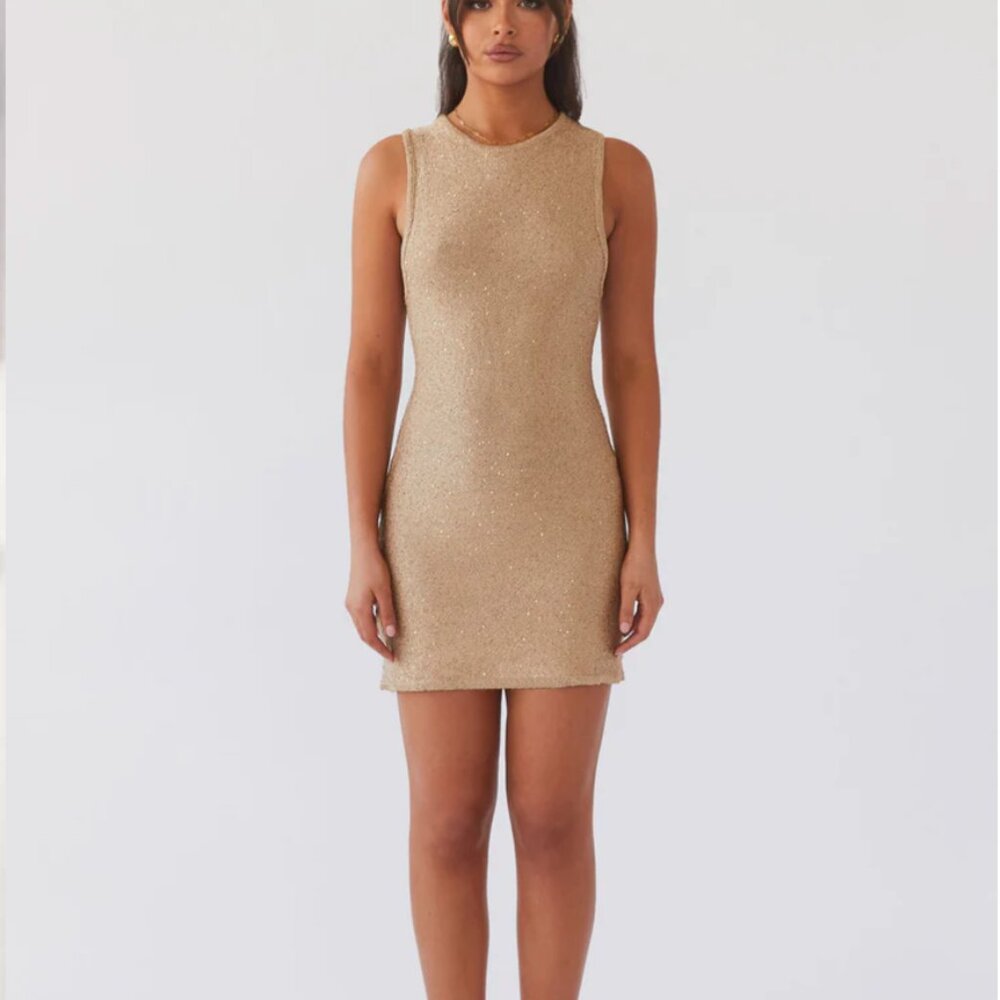 Peppermayo Hypnotized Knit Mini Dress Champagne Size S/M NWT